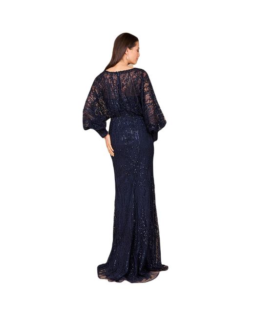 Lara Blue Long Bishop Sleeve Lace Gown