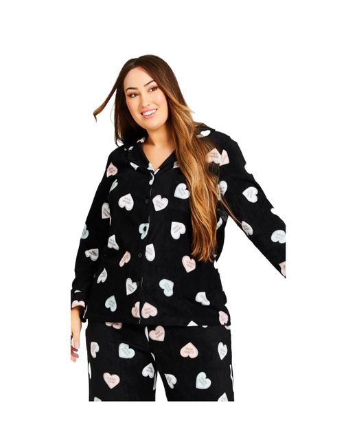 Avenue Black Plus Size Button Up Fleece Top
