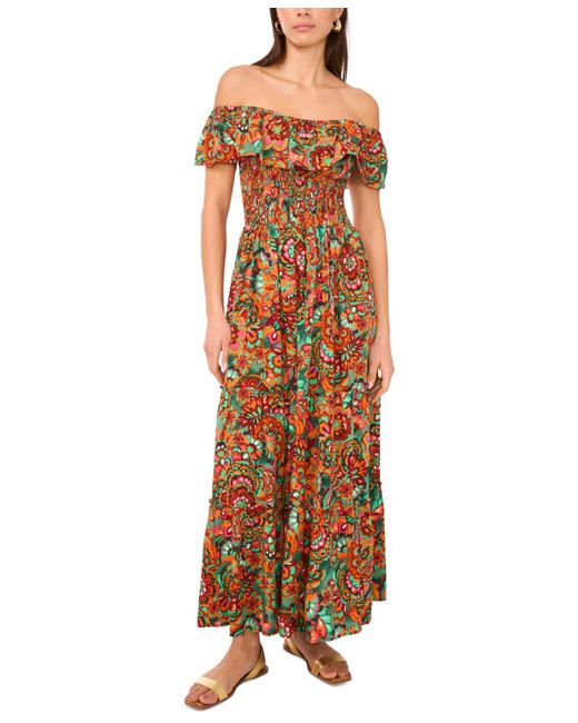 Vince Camuto Orange Off-the-shoulder Tiered Maxi Dress