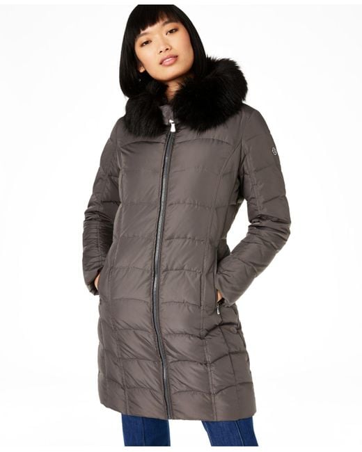 Calvin Klein Multicolor Hooded Faux-fur-trim Down Puffer Coat, Created For Macy's