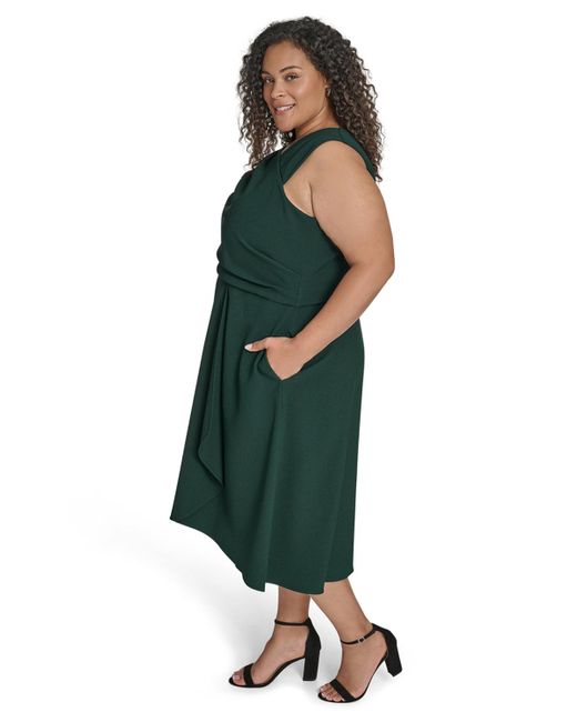 Vince Camuto Plus Size Asymmetric Neck Draped Midi Dress in Green | Lyst