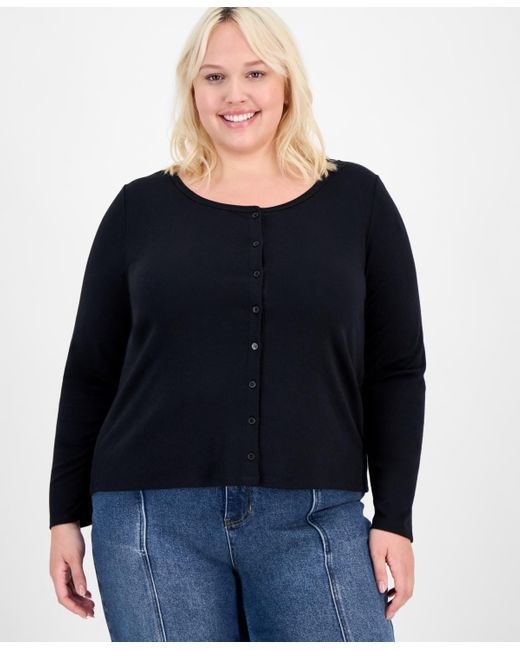 Hippie Rose Black Trendy Plus Striped Button-front Sweater