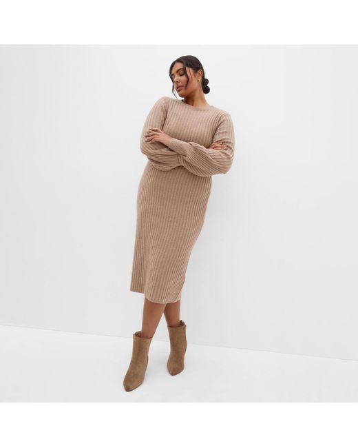 City Chic Women's White Plus Size Sarah Long Sleeve Rib Dress