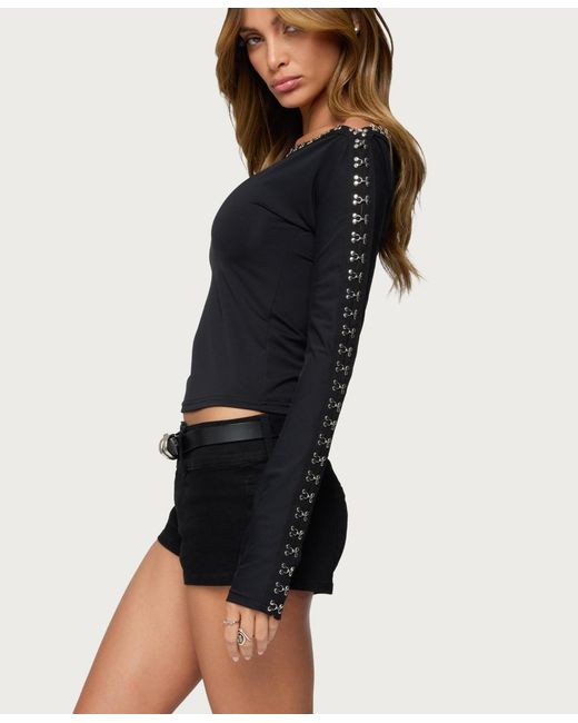 Edikted Black Zaina Hook & Eye Boat Neck Top