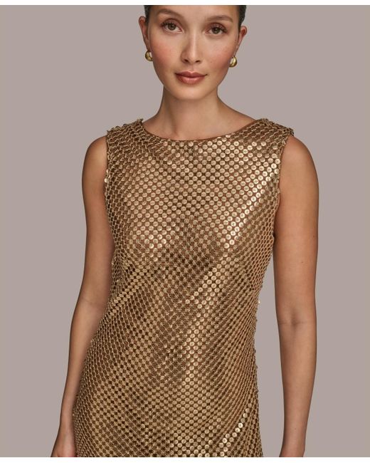 Donna Karan Natural Sequined Sleeveless Gown