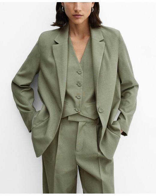 Mango Green Pockets Suit Blazer