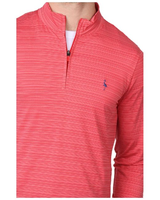 Tailorbyrd Red Yarn Dye Stripe Performance Quarter Zip for men