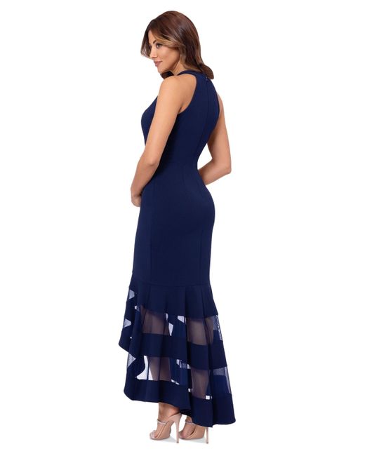 Xscape Blue Sleeveless High-low Midi Dress
