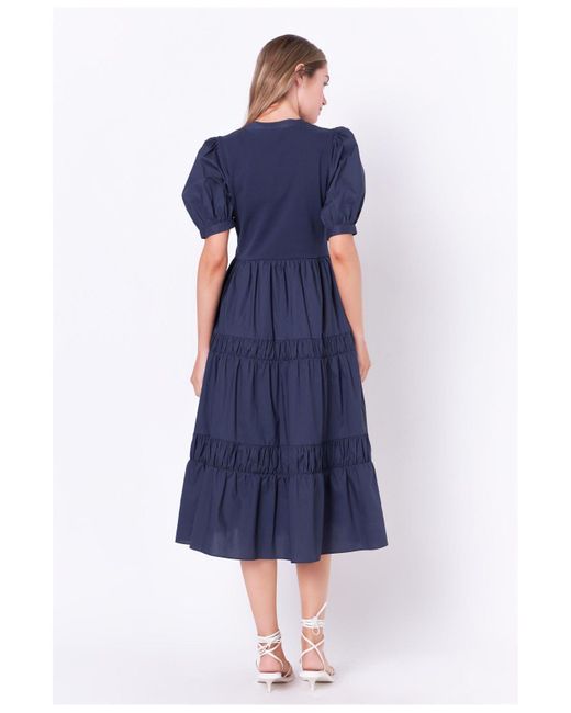 English Factory Mixed Media Midi Dress in Blue Lyst