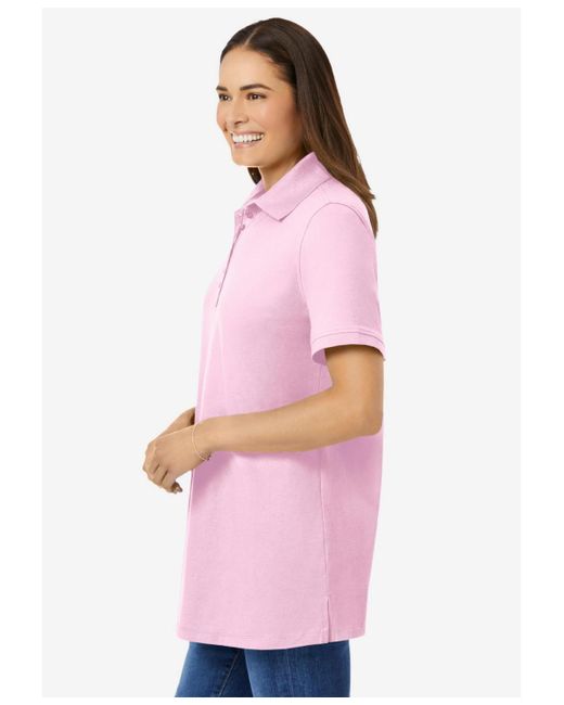 Woman Within Pink Plus Size Within Perfect Short-sleeve Polo Shirt