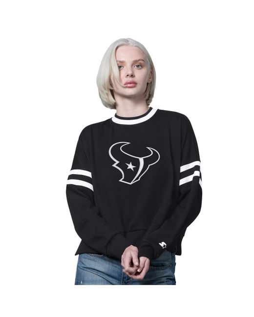 Starter Black Houston Texans Rally Drop Shoulder Cropped Sweatshirt