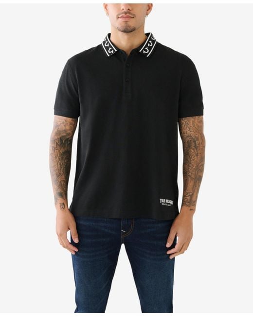True Religion Black Short Sleeve Relaxed Polo Shirt for men