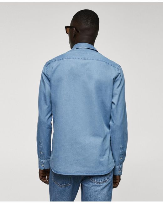 Mango Blue Regular-fit Cotton Chambray Shirt for men