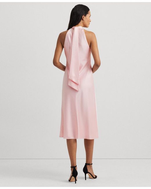 Lauren by Ralph Lauren Pink Satin Halter A-line Dress