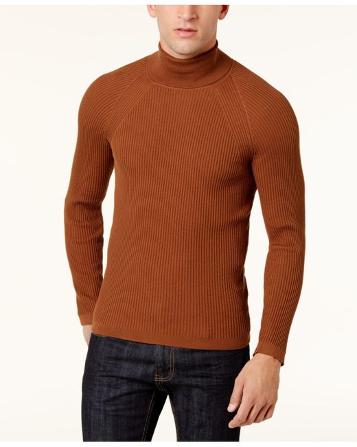 INC International Concepts Brown Men's Ribbed Turtleneck Sweater for men