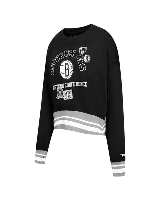 Pro Standard Black Brooklyn Nets Area Code Cropped Pullover Sweatshirt