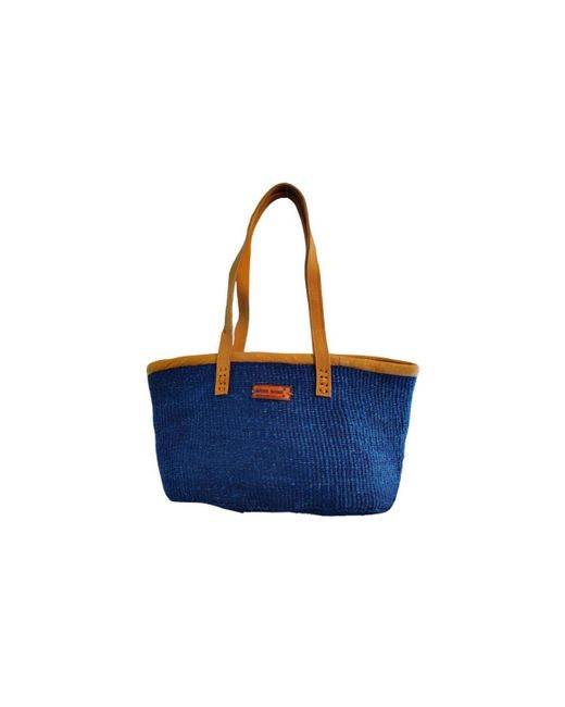 Sawa Sawa Blue Nourishment Rectangular Handmade Laptop Work Sisal Straw Basket Tote Handbag