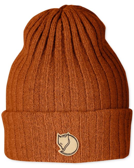 Fjallraven Brown Byron Wool Logo Ribbed Beanie Hat for men