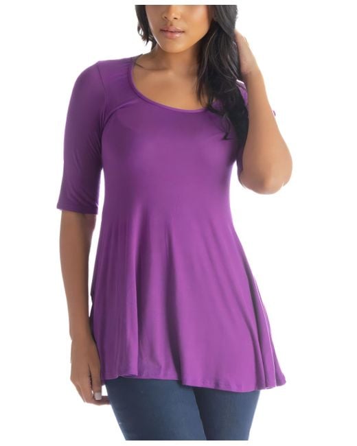 24seven Comfort Apparel Purple Elbow Sleeve Swing Tunic Top