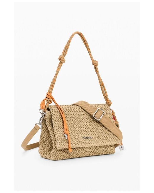 Desigual Metallic Medium Raffia Bag