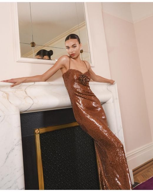 French Connection Brown Beatrice Sequin Strappy Dress
