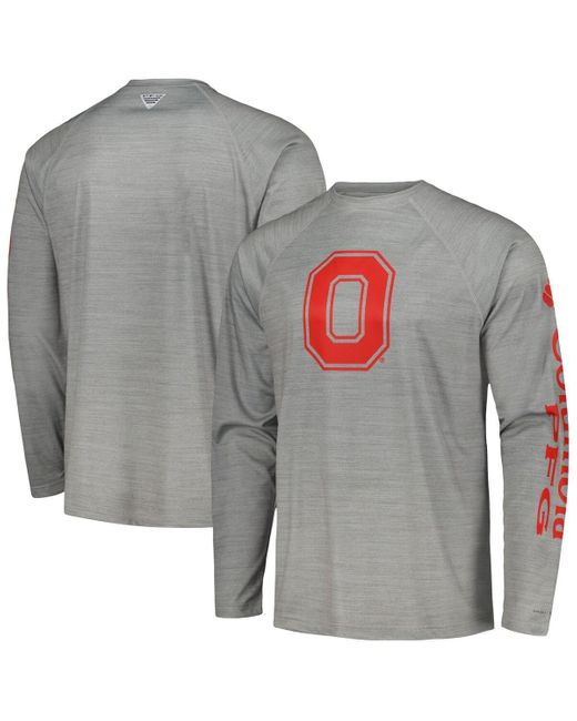 Columbia Gray Ohio State Buckeyes Pfg Terminal Tackle Omni-shade Raglan Long Sleeve T-shirt for men