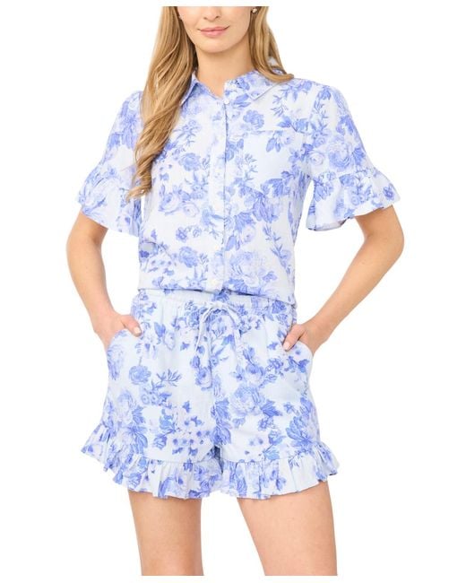 Cece Blue Ruff Cuff Pull-on Shorts
