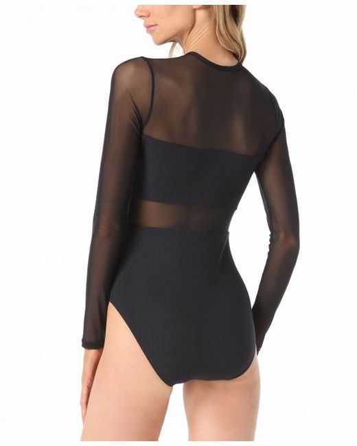Michael Kors Black Stretch Nylon Zip-up Swimsuit