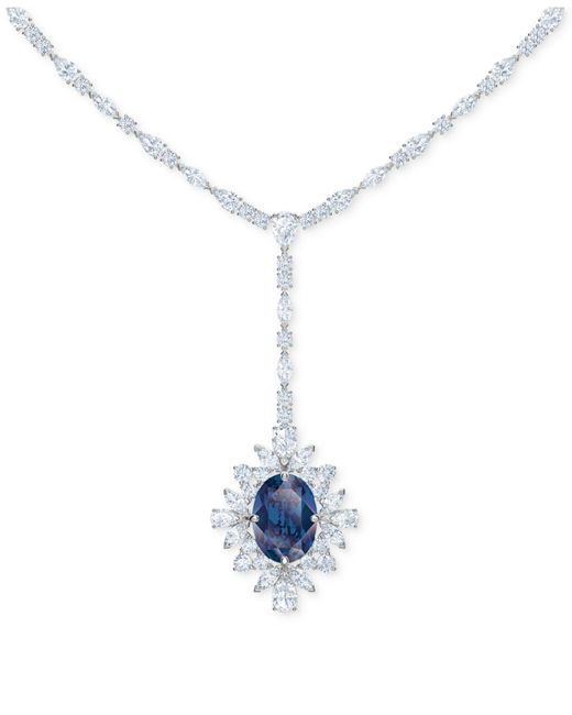 Swarovski Blue Silver-tone Crystal Flower Lariat Necklace, 14" + 2" Extender