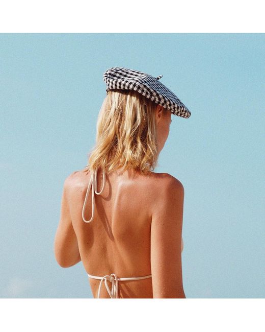 BrunnaCo White Simone Gingham Beret Hat In
