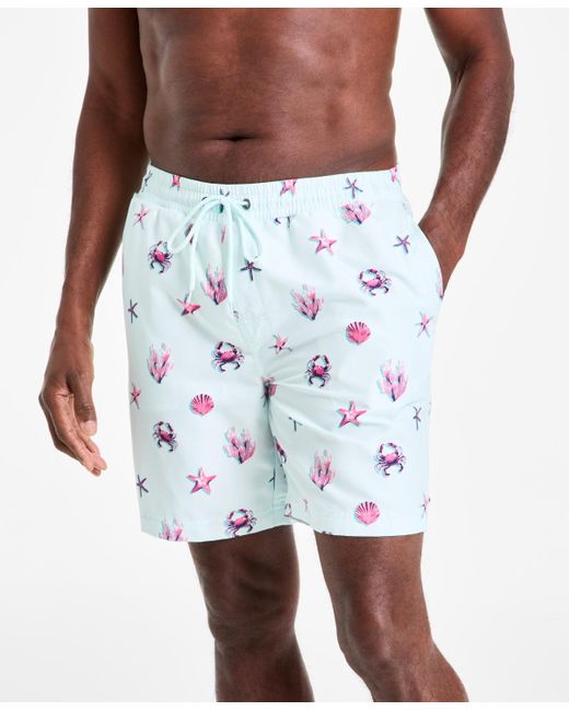 Club Room White Happy Crab Drawstring 7" Swim Trunks for men