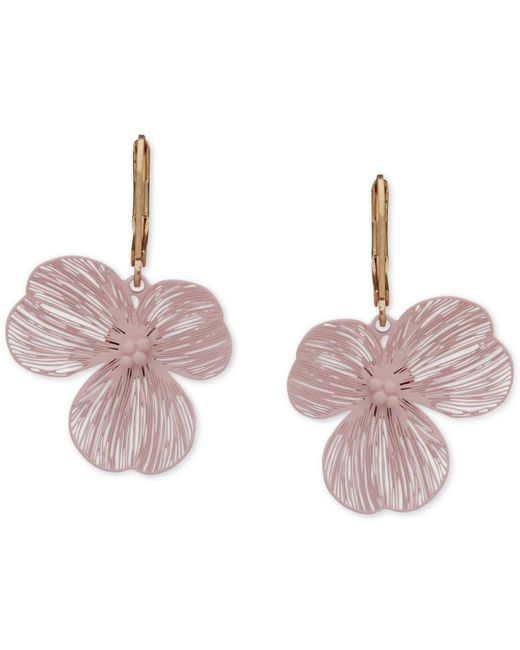 Lonna & Lilly Pink Gold-tone Color Artistic Flower Drop Earrings