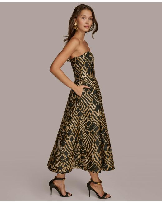 Donna Karan Green Strapless Fit And Flare Midi Dress