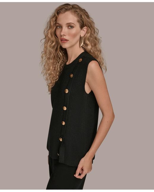 Donna Karan Black Crewneck Sleeveless Sweater