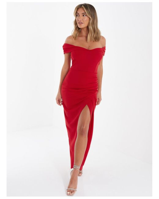 Quiz Off-the-shoulder Maxi Dress in Red | Lyst