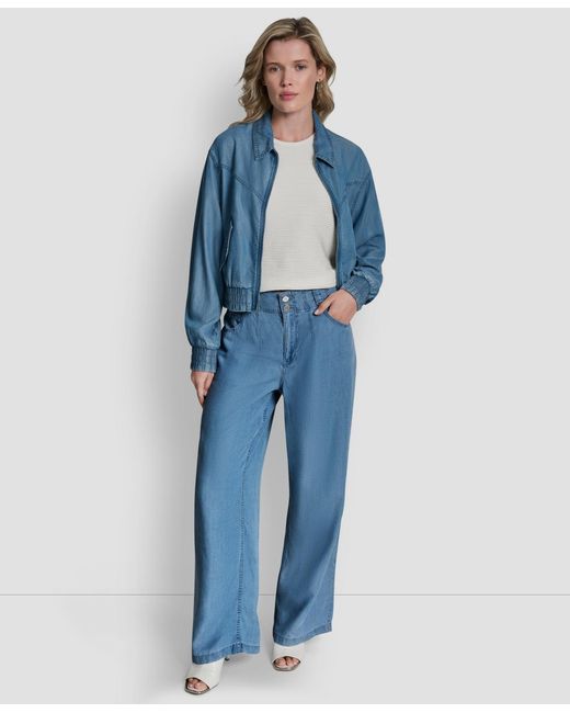 DKNY Blue Chambray Zip-front Bomber Jacket