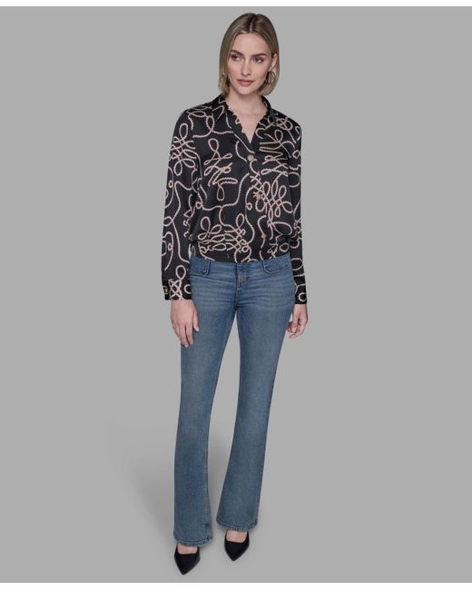 Karl Lagerfeld Multicolor Printed Crossover Blouse
