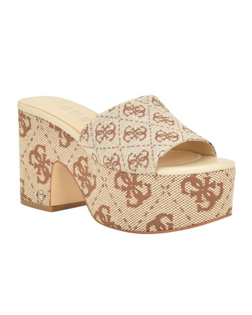 Guess Yapplea Logo Platform Block Heel Mule Sandals in Natural Lyst