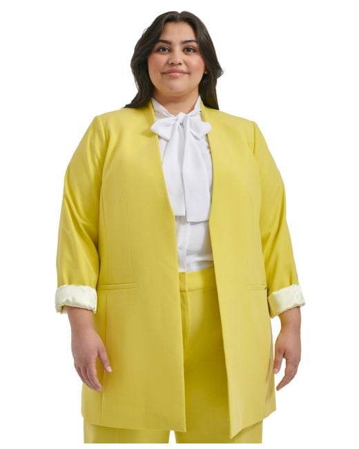 Calvin Klein Plus Size Solid Open Front Topper Jacket in Yellow Lyst