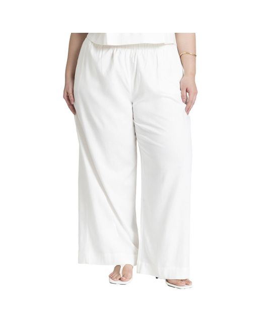 Eloquii White Plus Size Easy Wide Leg Linen Pant