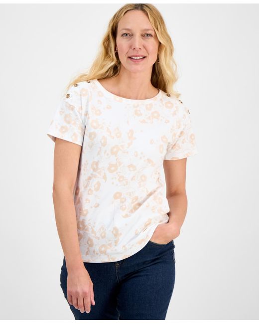 Style & Co. White Pima Cotton Button-shoulder Top