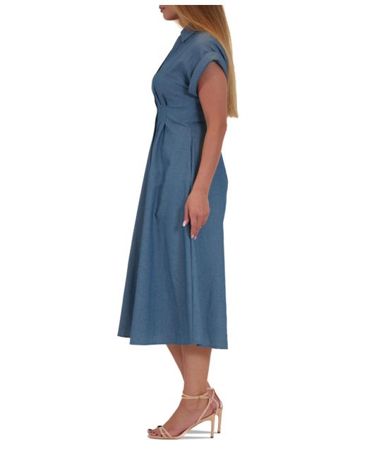 Julia Jordan Blue Button-front Short-sleeve Midi Dress
