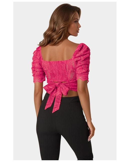 Bebe Red Puff Sleeve Lace Top