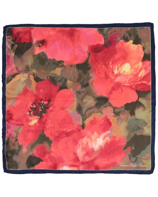 Lauren by Ralph Lauren Red Watercolor Floral Square Scarf