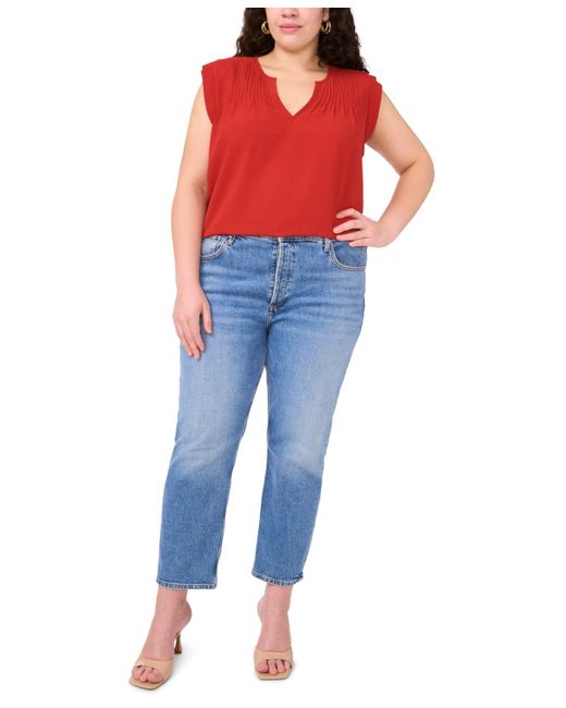 Vince Camuto Red Plus Size Pleated-front V-neck Sleeveless Blouse