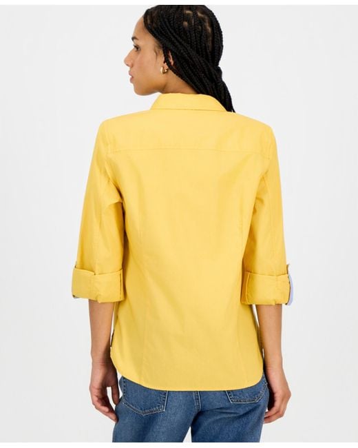 Nautica Yellow Roll-tab Button-front Shirt