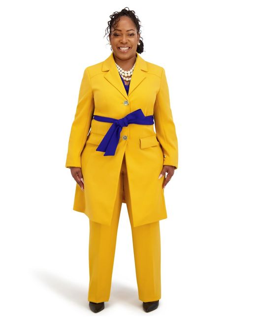Kasper Yellow Three Button Patch Pocket Trench Coat