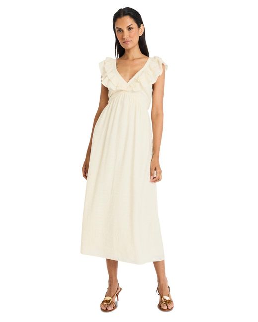 The Good Journey Natural Flutter-sleeve Tie-back Midi Dress