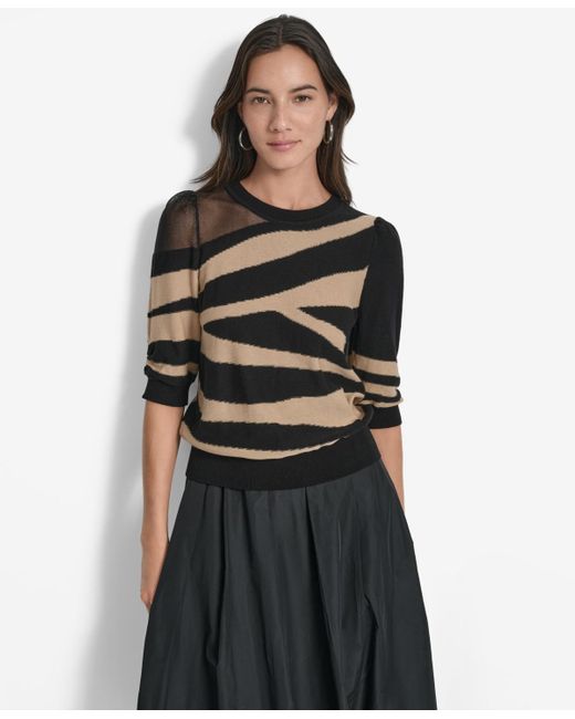 DKNY Black Zebra-print 3/4-sleeve Sweater