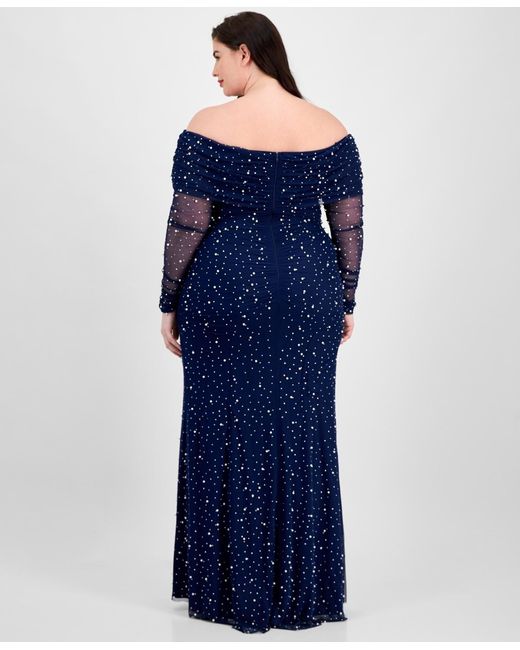 b darlin plus size prom dresses B Darlin Women Beige Off-The-Shoulder Glitter Gown Prom Dress Plus Size 20W